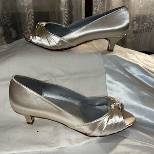 White Satin Kitten peep toe heels
